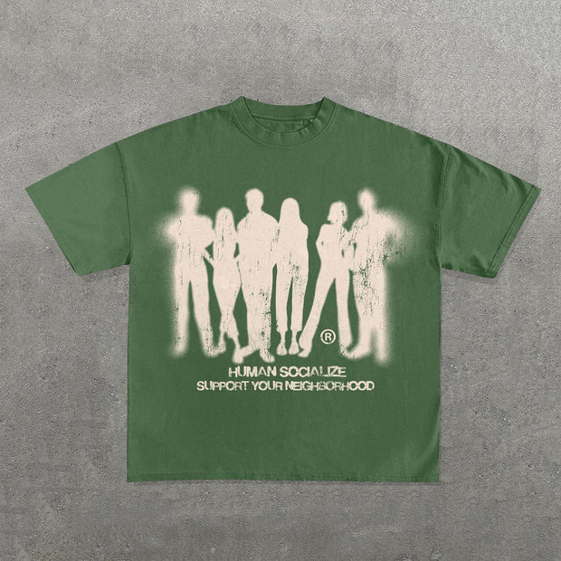 Human Socialize Print Short Sleeve T-Shirt