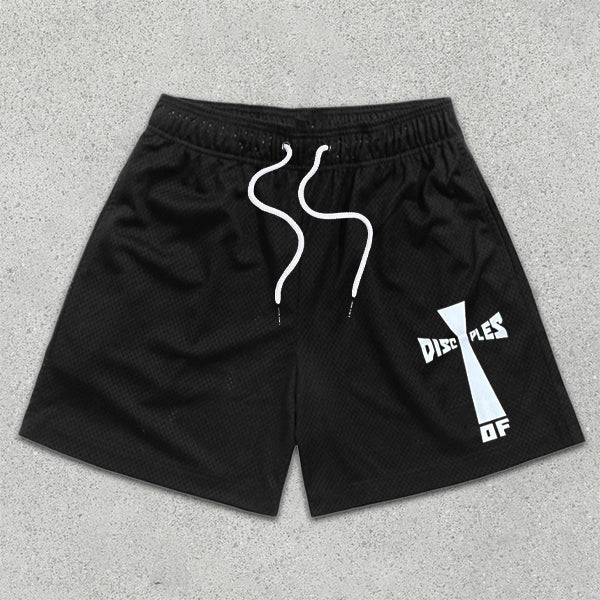 cross graphic print elastic shorts