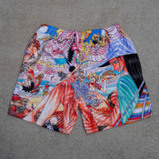 Anime print casual street mesh shorts