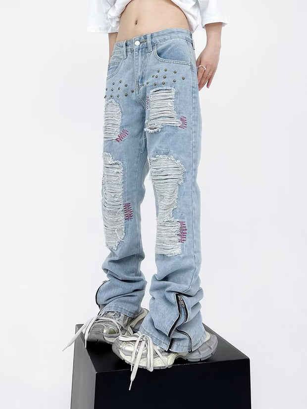 Ripped Liuding personalized street hip-hop jeans