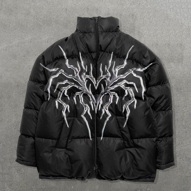 Heart Spider Web Printed Winter Warm Down Jacket