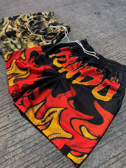 Fashion personality street style print flame camouflage shorts
