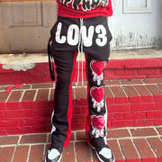 Love Heart Contrast Color Print Pocket Flared Trousers