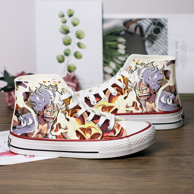 Anime Cartoon Gear 5 Luffy High Top Casual Canvas Shoes