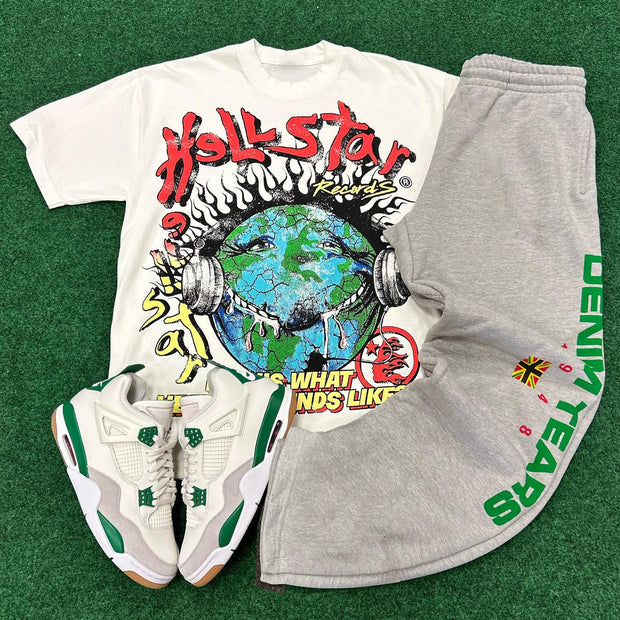 Casual Earth Print T-shirt Sweatpants Two Piece Set