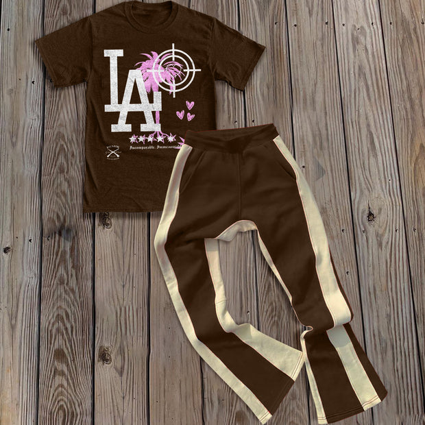 Casual Personalized Letter Print T-Shirt Trousers Set