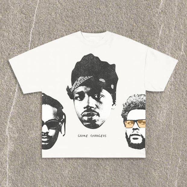 Rap Star Music Festival Print Cotton T-Shirt