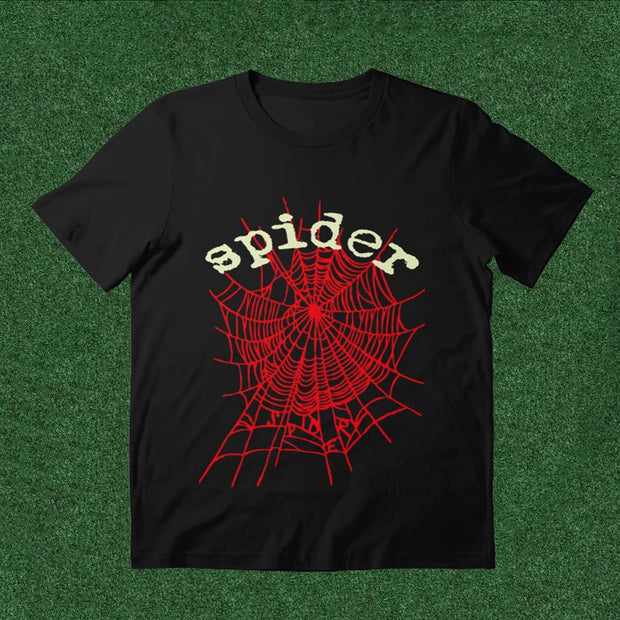 Spider Web Print T-shirt Sweatpants Two Piece Set