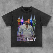 11:11 Chris Brown Print Washed Short Sleeve T-Shirt
