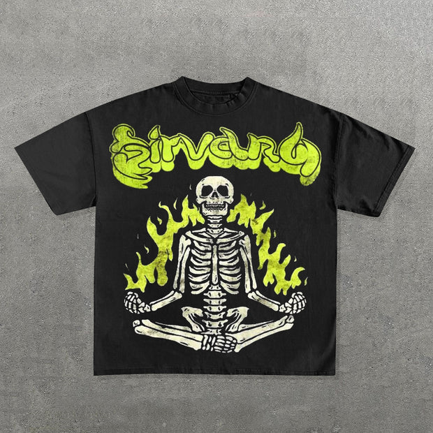Meditation Skull Print Short Sleeve T-Shirt