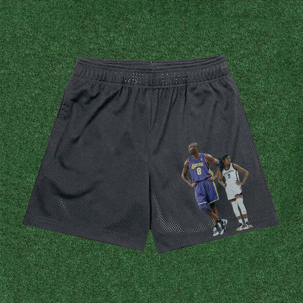 Casual Basketball Star Print Mesh Shorts