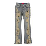 High street hand-worn whiskered bootcut jeans