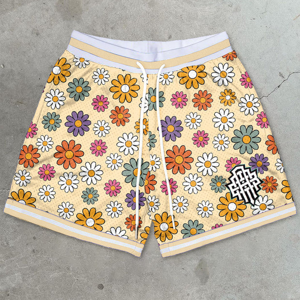 Floral Vintage Print Trendy Mesh Shorts