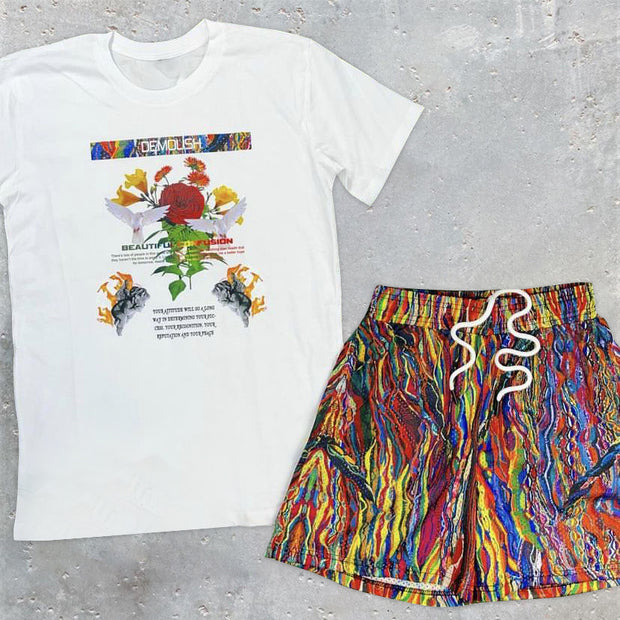 Casual preppy fashion T-shirt shorts two-piece set