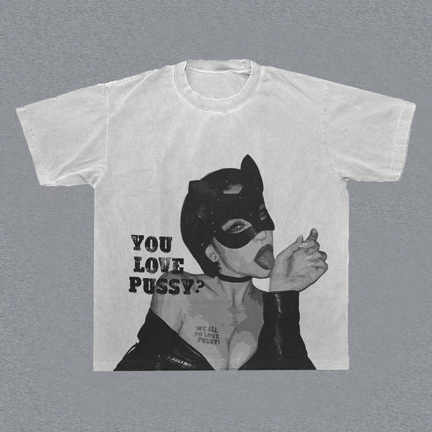 Fashionable personality catwoman print T-shirt