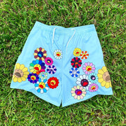 Fashionable Smiling Sunflower Print Shorts