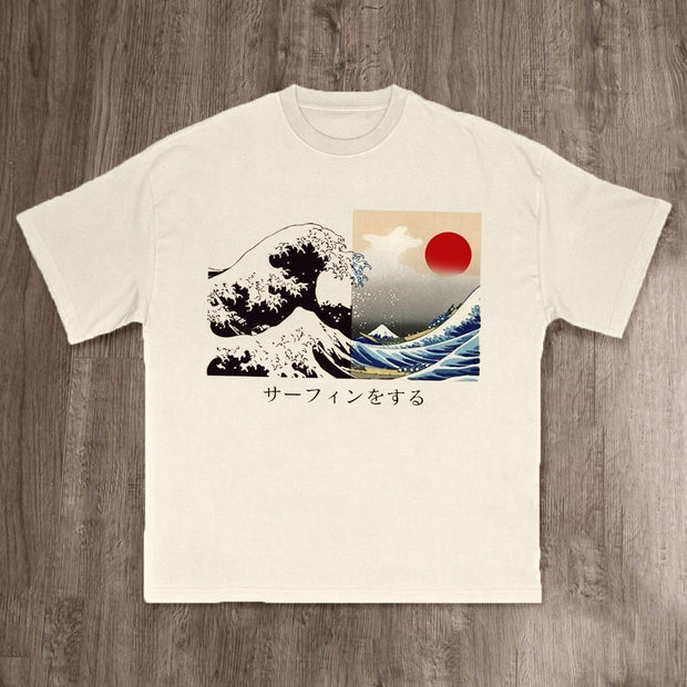 Waves & Sunset Print Short Sleeve T-Shirt