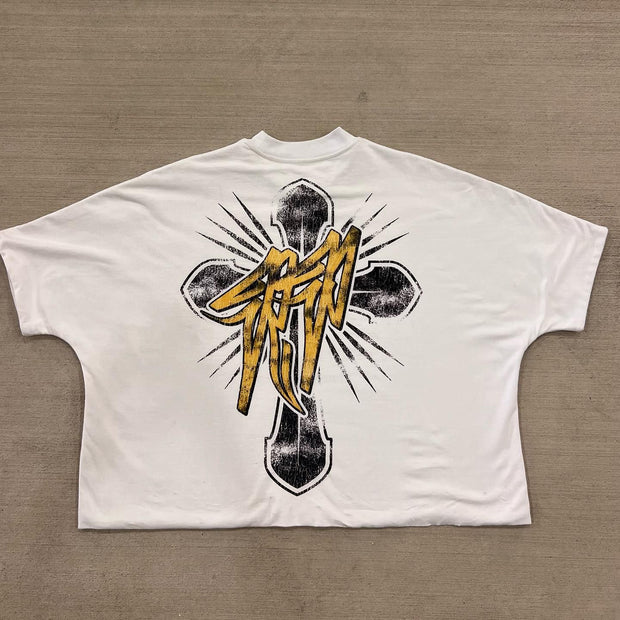 Jesus Cross Print Short Sleeve T-Shirt