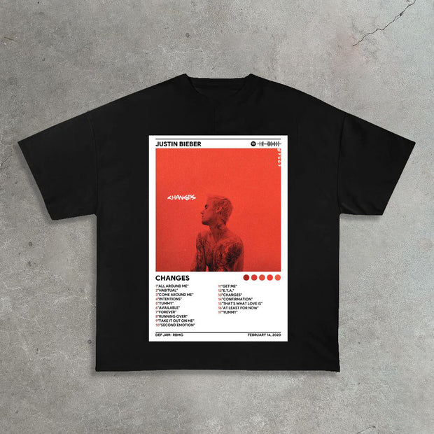 Retro fashion street hip hop printed T-shirt