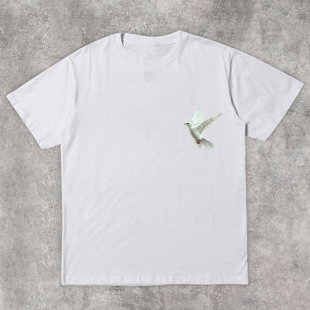 Trendy street print pigeon short-sleeved T-shirt
