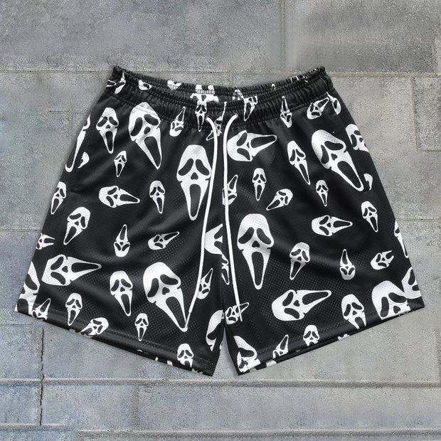 Skull print sports mesh shorts