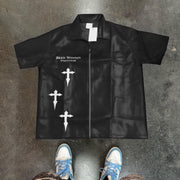 Personalized street style pu leather zipper lapel shirt