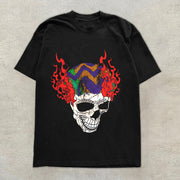 Fashionable personality skull preppy short-sleeved T-shirt