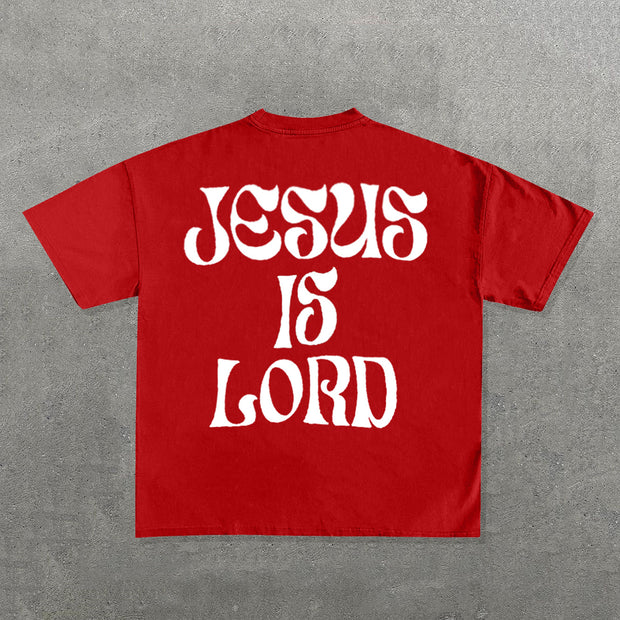 Jesus Is Lord Print Short Sleeve T-Shirt
