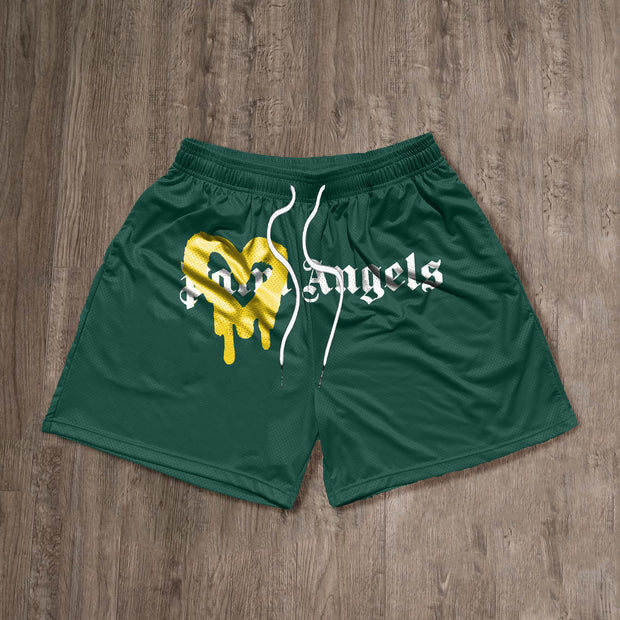 Heart & Angel Print Mesh Shorts