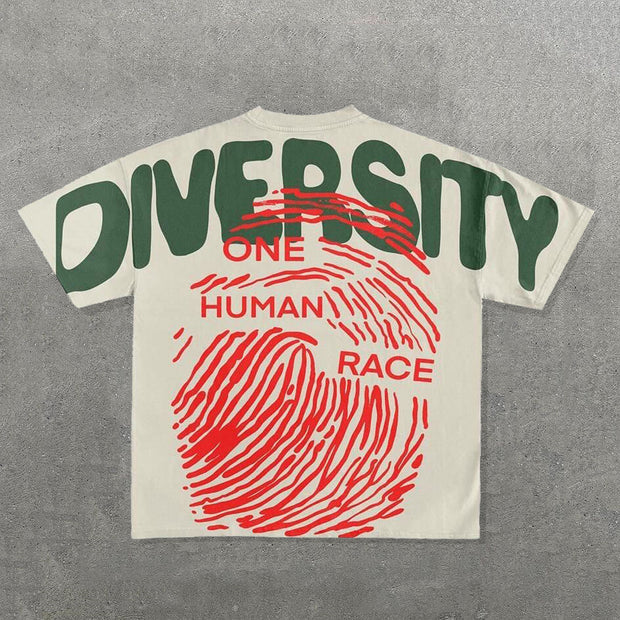 Fashion Diversity Human Race Print Short Sleeve T-shirt