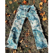 Retro fashion brand floral print casual tapestry pile pants