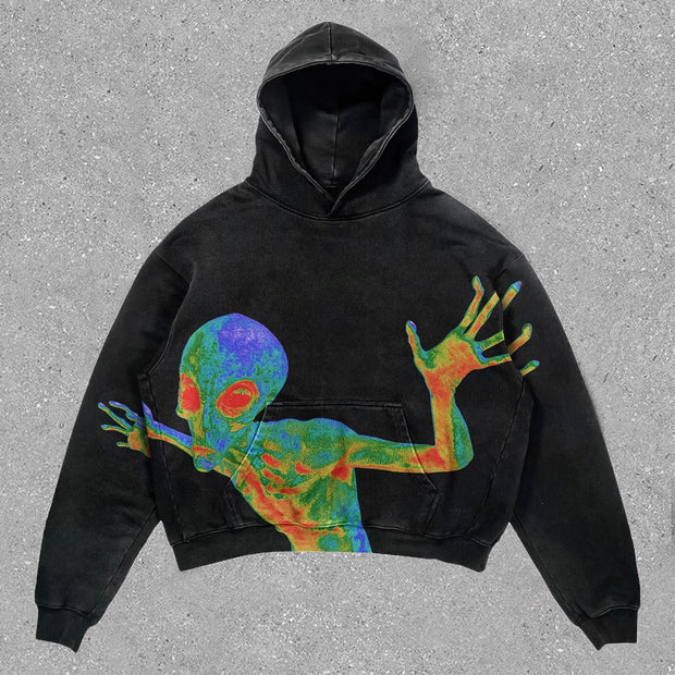 statement retro alien print hoodie