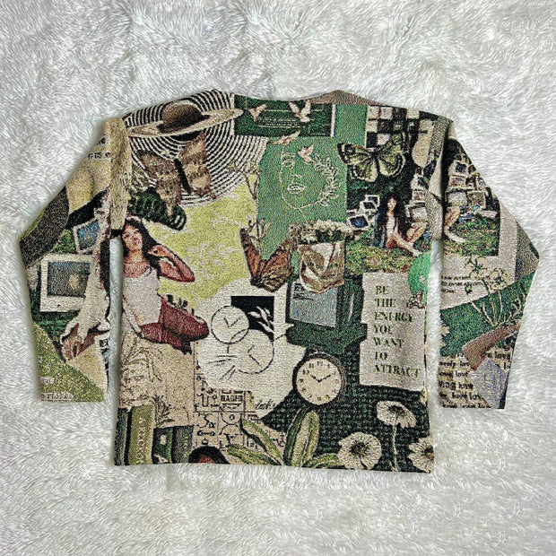 Retro Pattern Tapestry Crew Neck Sweatshirt