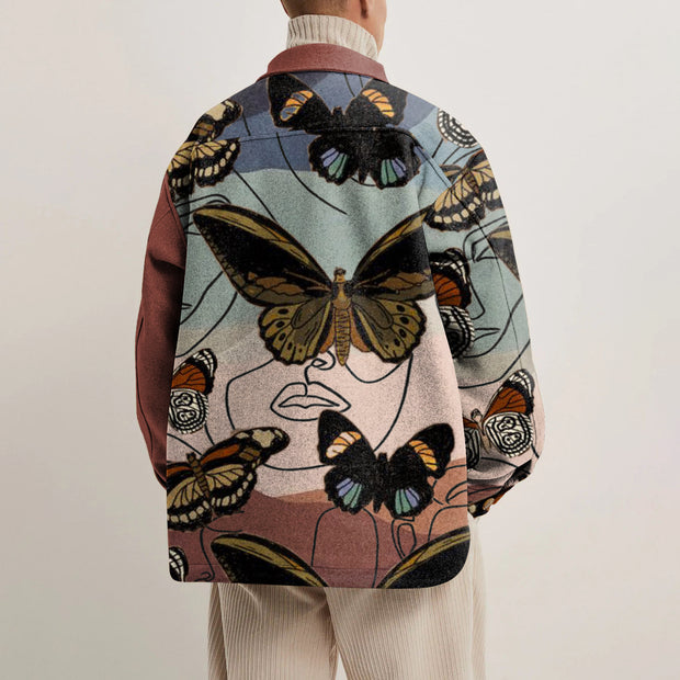 Retro style butterfly stitching woolen jacket