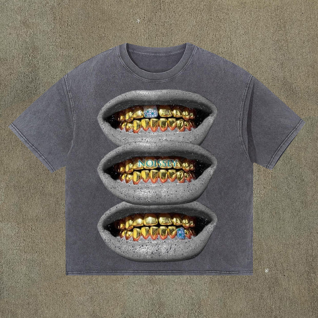 Personalized Gold Teeth Print Short Sleeve T-Shirt