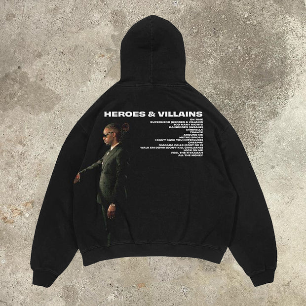 Heroes and Villains casual street print hoodie