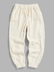Casual Preppy Bear Pattern Plush Pullover Hoodie Set
