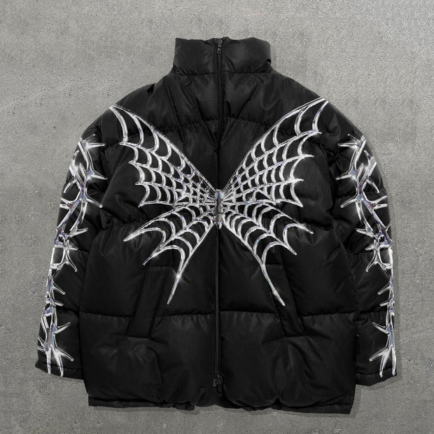 Spider Web Butterfly Printed Winter Warm Down Jacket