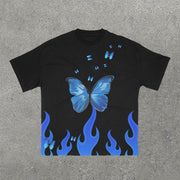 Flame & Butterfly Print Short Sleeve T-Shirt