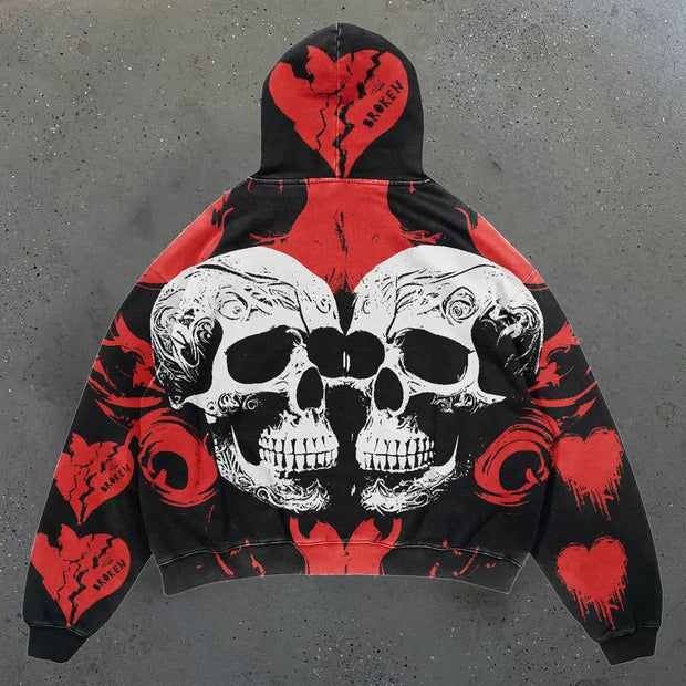 heart skull print hoodie