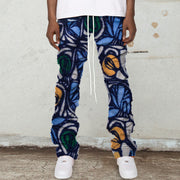 Contrast floral print sherpa hip-hop trousers