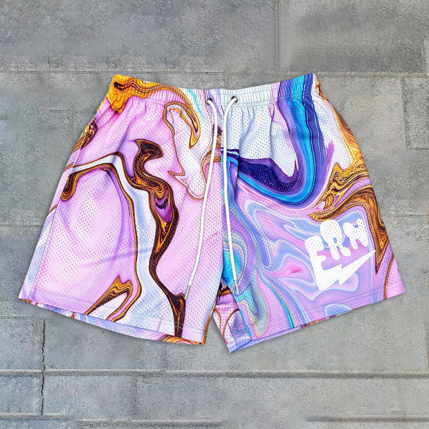 Retro Hip Hop Tie Dye Printed Athletic Shorts