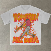 Home Run Print Casual Vintage T-Shirt