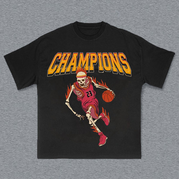 Basketball Champions Flame Print T-Shirt