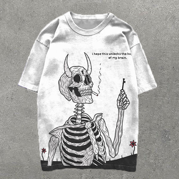 Casual Skull Devil Print Short Sleeve T-Shirt