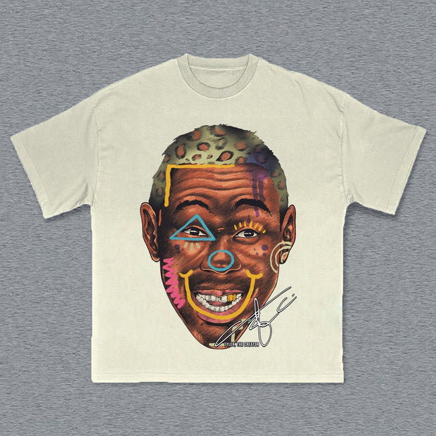 Big Face Head Print T-Shirt