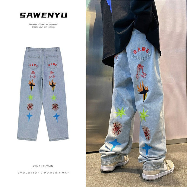 graffiti embroidered jeans