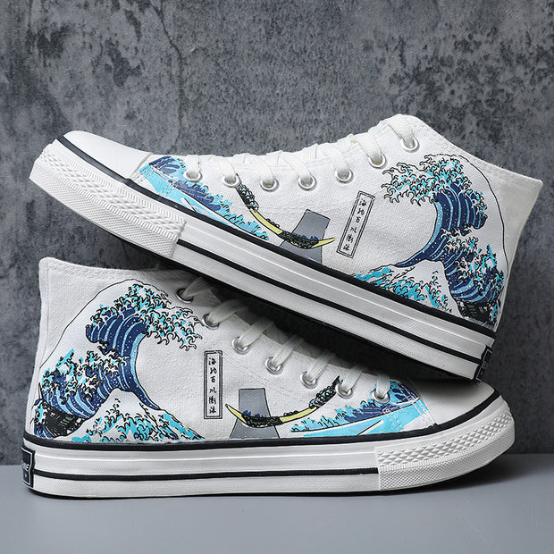 Artistic patterned high-top trendy shoes, casual sports canvas shoes