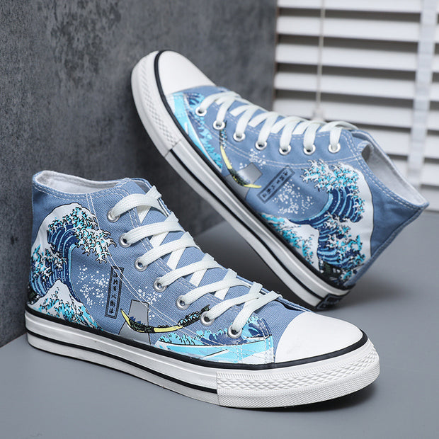 Artistic patterned high-top trendy shoes, casual sports canvas shoes