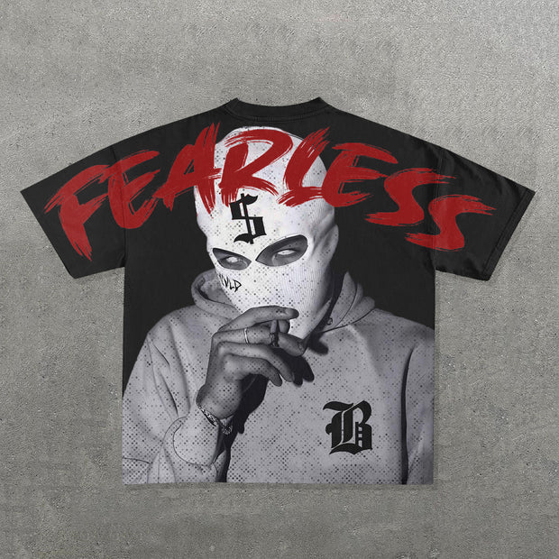Fearless Mask Boy Print Short Sleeve T-Shirt